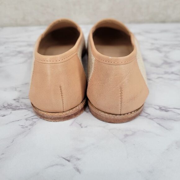 Liz Claiborne Vintage Beige Woven and Tan Leather Flats Loafers Shoes Preppy - Picture 10 of 12